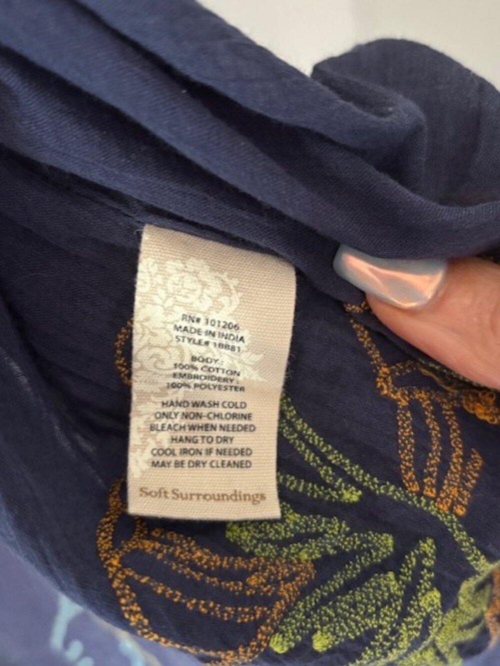 Soft Surroundings NWT One Size Navy Embroidered Tropical Kimono Cover Up Resort - Picture 8 of 10